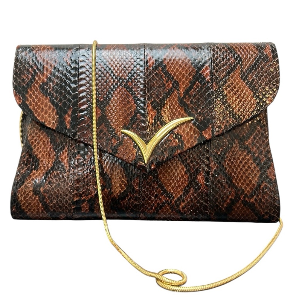 Vanna White Snake Leather‎ Envelope Crossbody Clutch Purse Magnetic Snap Closure